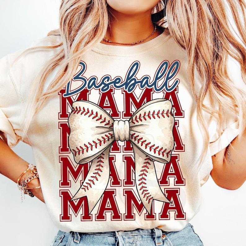 Baseball Mama Coquette Bow Game Day Mom - Adult & Kids T-Shirts, Sweatshirts & Hoodies apparel design preview 1