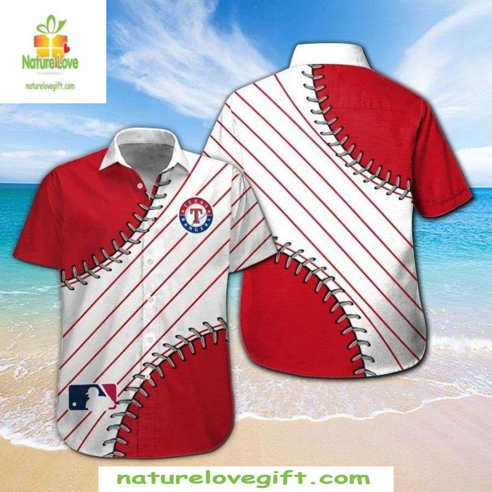 Texas Rangers Hawaiian MLB Baseball Seam Stylish - Adult & Kids T-Shirts, Sweatshirts & Hoodies apparel design preview 1