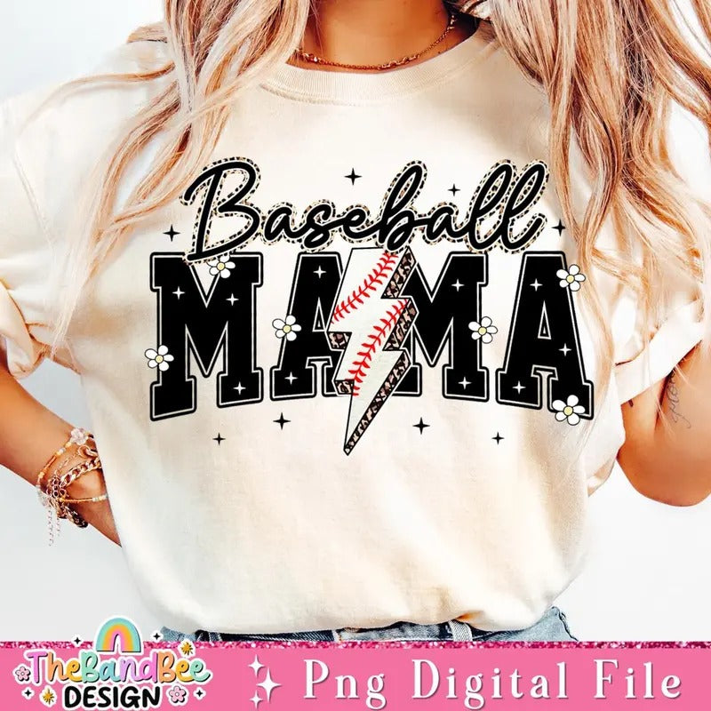 Baseball Varsity Lightning Retro Mama - Adult & Kids T-Shirts, Sweatshirts & Hoodies apparel design preview 1
