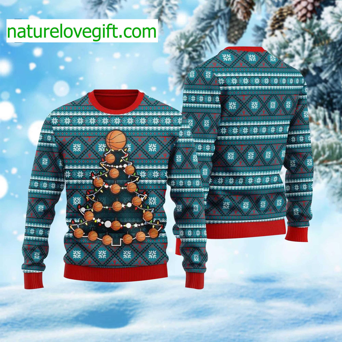 Basketball Christmas Tree Ugly Christmas Sweater - Holiday Gift product image