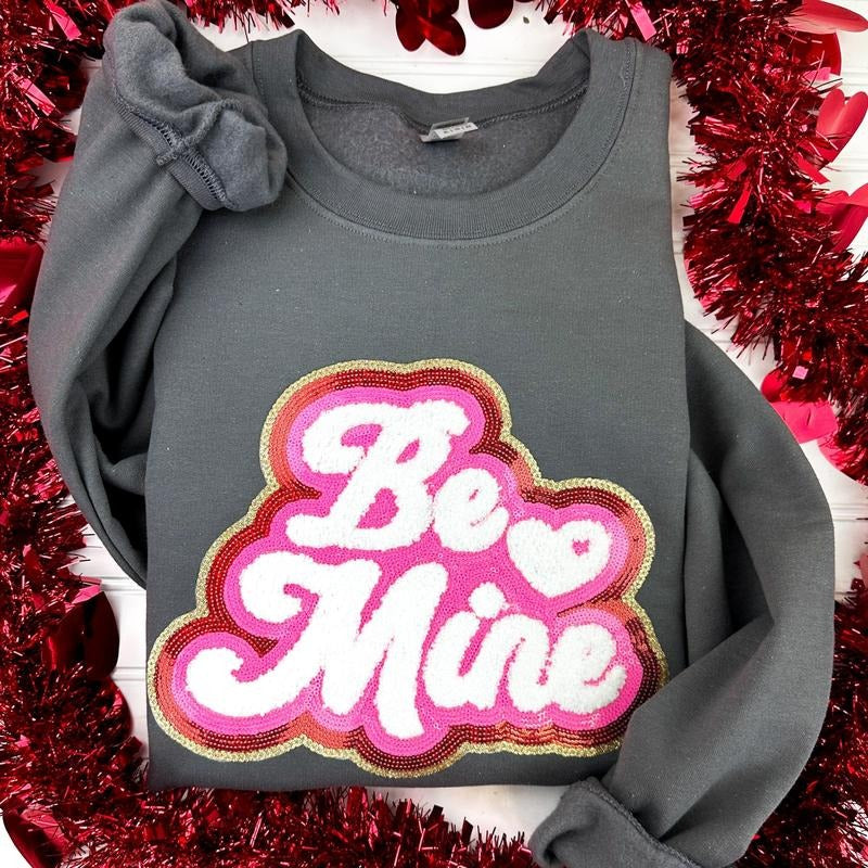 Be Mine Chenille Sequin Patch CHARCOAL - Adult & Kids T-Shirts, Sweatshirts & Hoodies apparel design preview 1