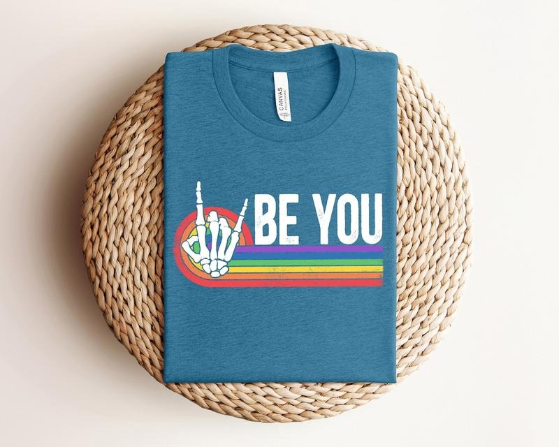 Be You Skeleton Rainbow LGBT Pride Celebration Retro - Adult & Kids T-Shirts, Sweatshirts & Hoodies apparel design preview 1