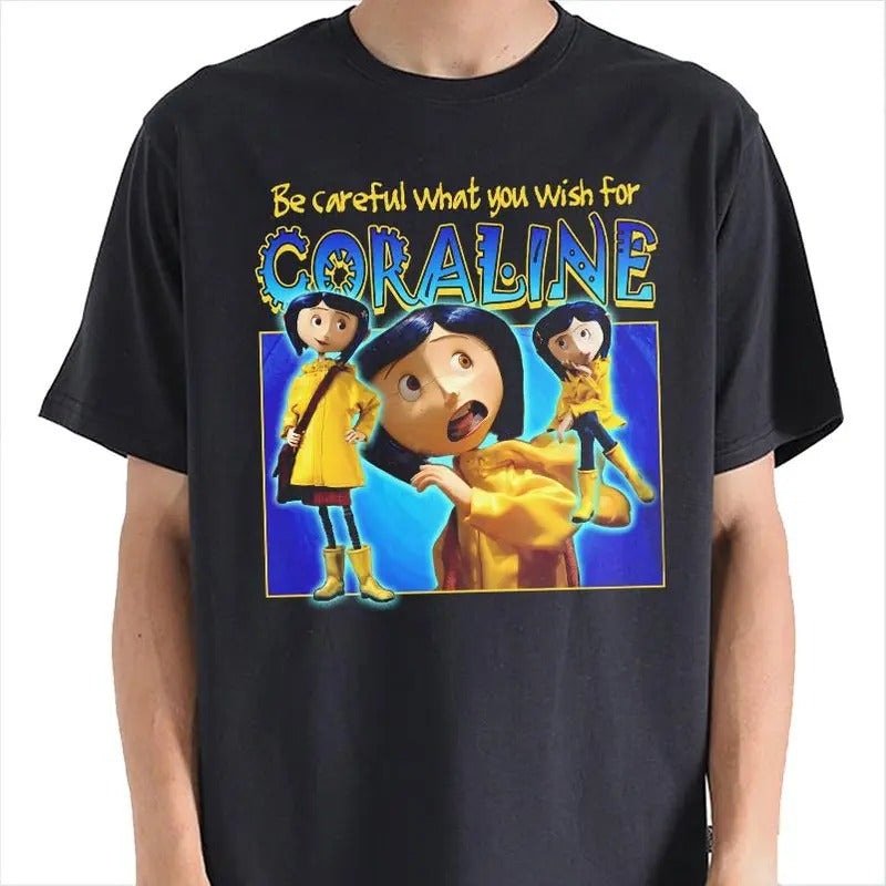 Be Careful What You Wish Corraline Horror Movies - Adult & Kids T-Shirts, Sweatshirts & Hoodies apparel design preview 1