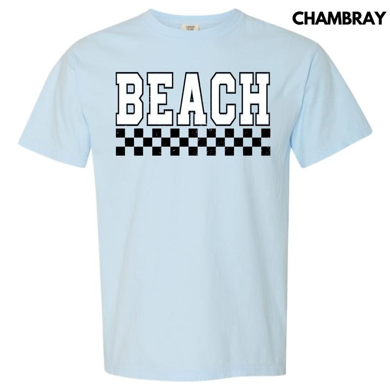 Beach Varsity Checkered Comfort Colors 'NLB' - Adult & Kids T-Shirts, Sweatshirts & Hoodies apparel design preview 1