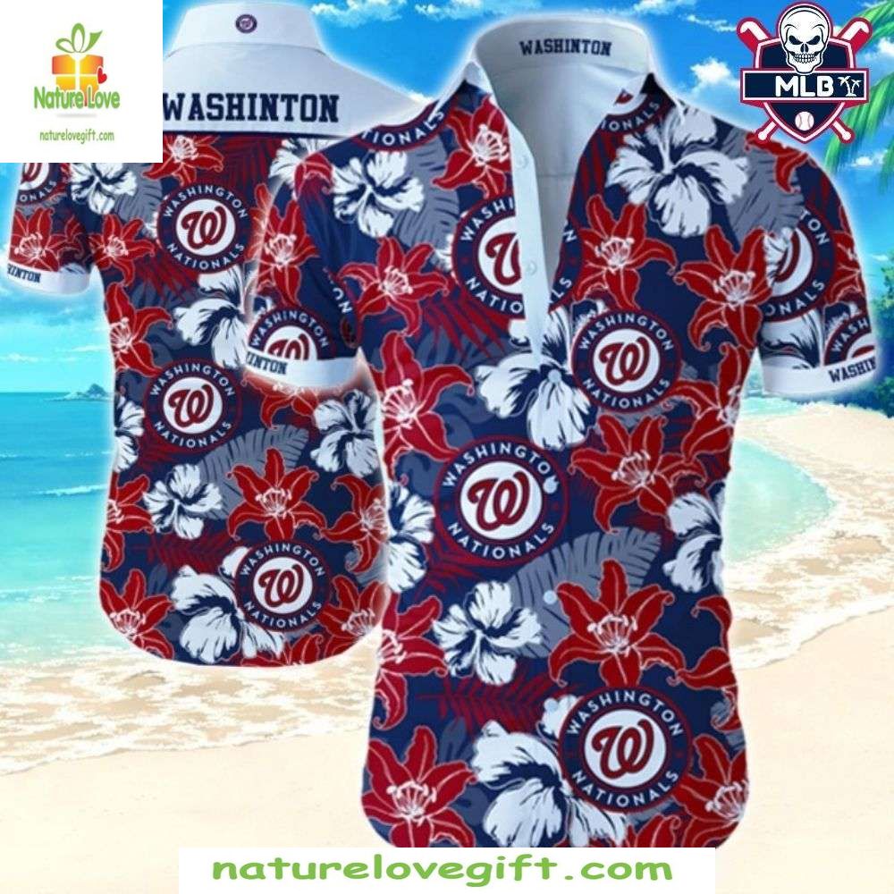 Washington Nationals Hawaiian Red White Beach Florals - Adult & Kids T-Shirts, Sweatshirts & Hoodies apparel design preview 1
