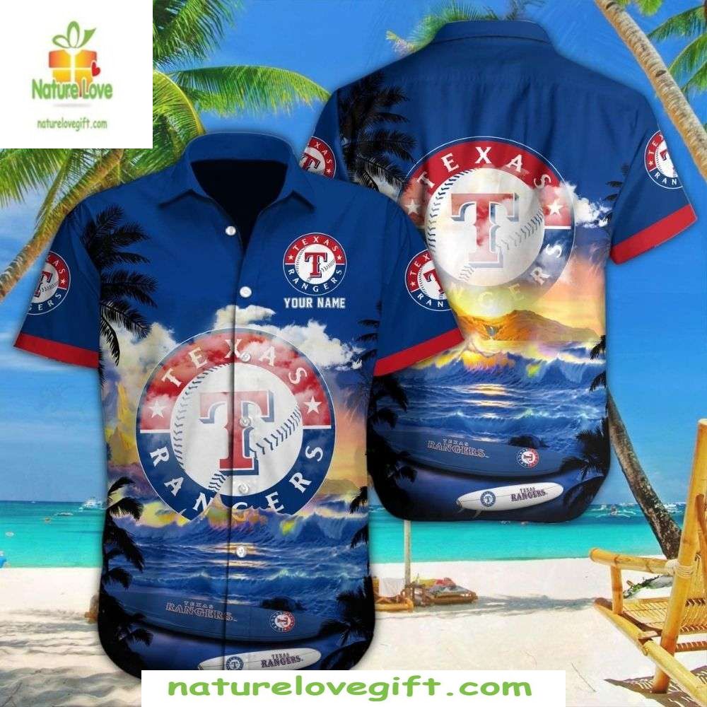 Texas Rangers Hawaiian Custom Beachfront Dreams MLB - Adult & Kids T-Shirts, Sweatshirts & Hoodies apparel design preview 1