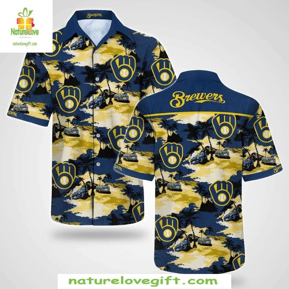 Milwaukee Brewers Hawaiian Beachside Baseball Sunset - Adult & Kids T-Shirts, Sweatshirts & Hoodies apparel design preview 1