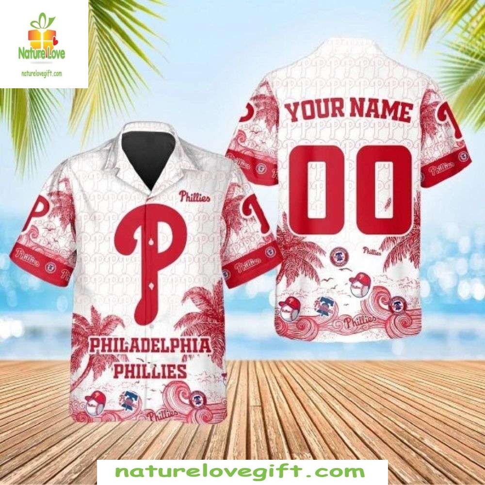MLB Phillies Hawaiian White With Red Accents - Adult & Kids T-Shirts, Sweatshirts & Hoodies apparel design preview 1