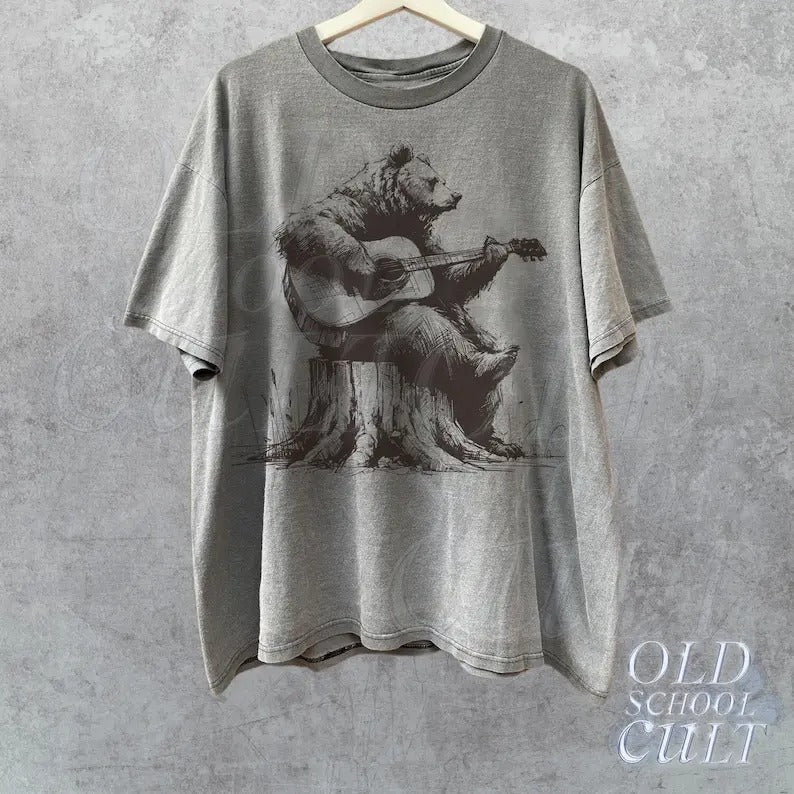 Bear Playing Guitar Retro Vintage Funny Animal Music - Adult & Kids T-Shirts, Sweatshirts & Hoodies apparel design preview 1