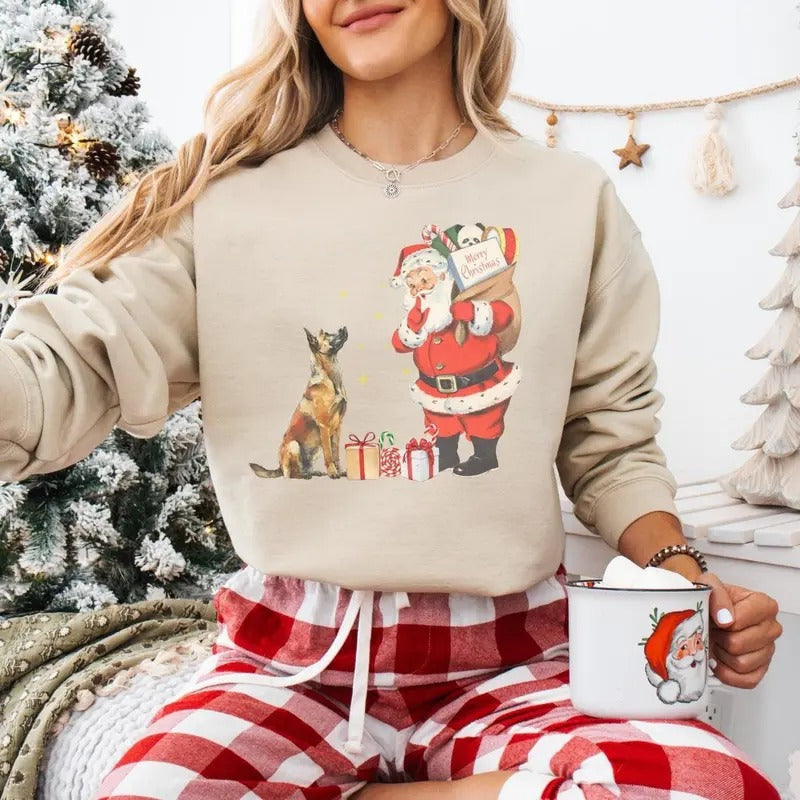 Belgian Malinois Vintage Santa - Adult & Kids T-Shirts, Sweatshirts & Hoodies apparel design preview 1