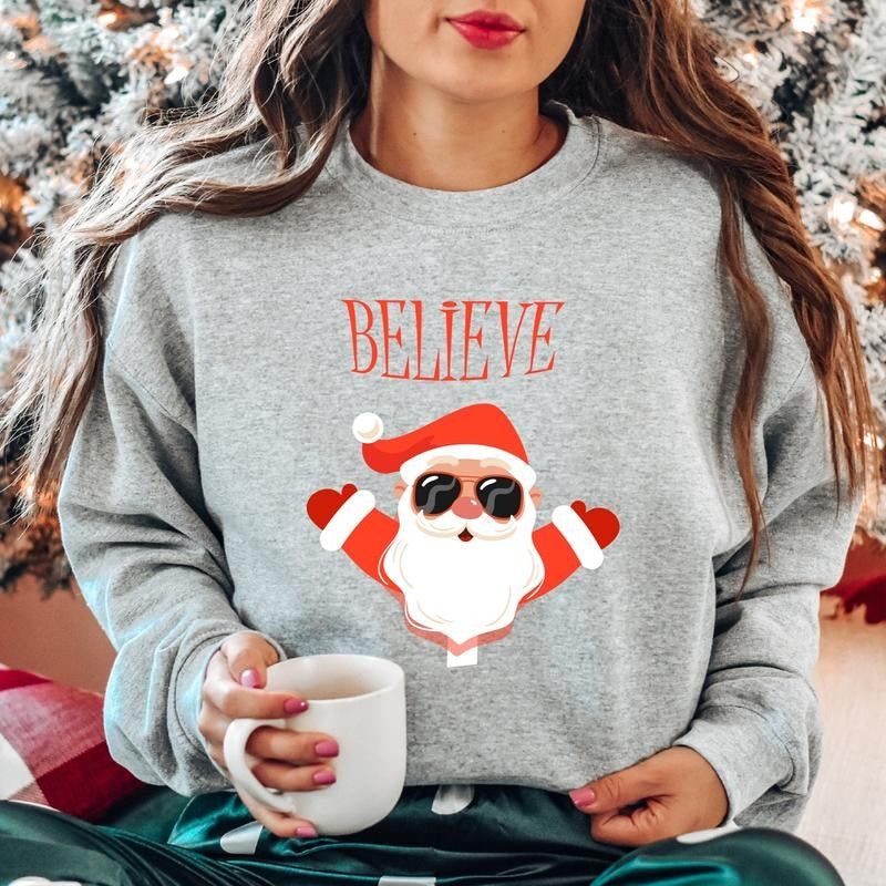 Believe Cute Xmas Celebration Santa Winter Season - Adult & Kids T-Shirts, Sweatshirts & Hoodies apparel design preview 1