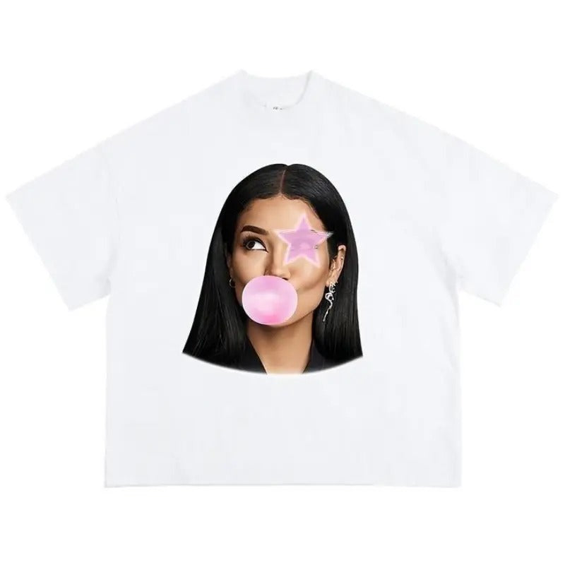 Big Face Jhenee Pink Star Bubble Gum Cotton Fabric - Adult & Kids T-Shirts, Sweatshirts & Hoodies apparel design preview 1