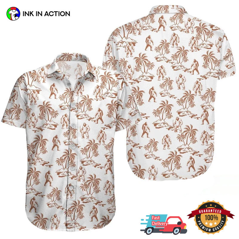 Bigfoot And Beach Tropical Button Up Hawaiian - Adult & Kids T-Shirts, Sweatshirts & Hoodies apparel design preview 1
