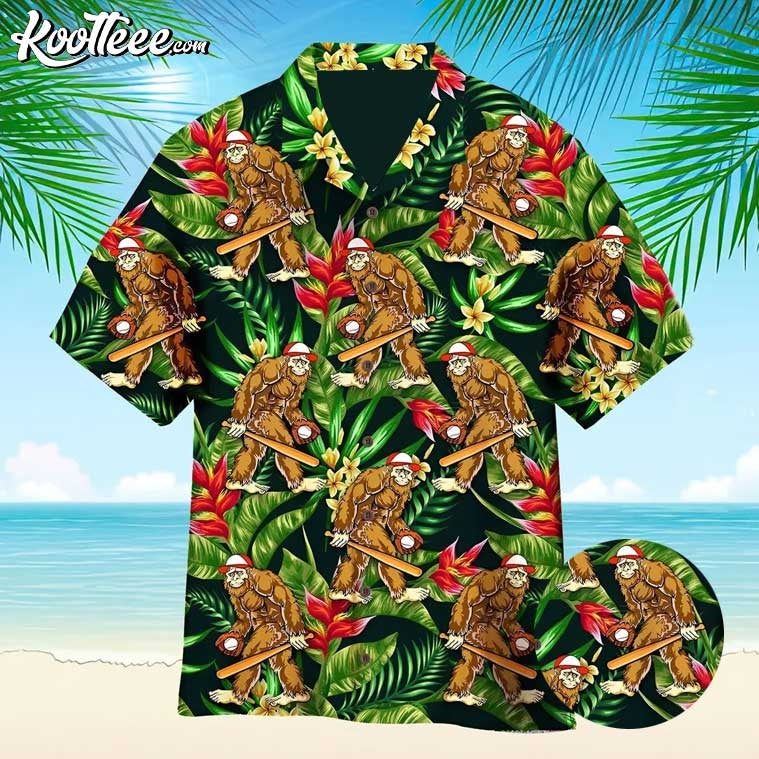 Bigfoot Baseball Summer Aloha Hawaiian - Adult & Kids T-Shirts, Sweatshirts & Hoodies apparel design preview 1