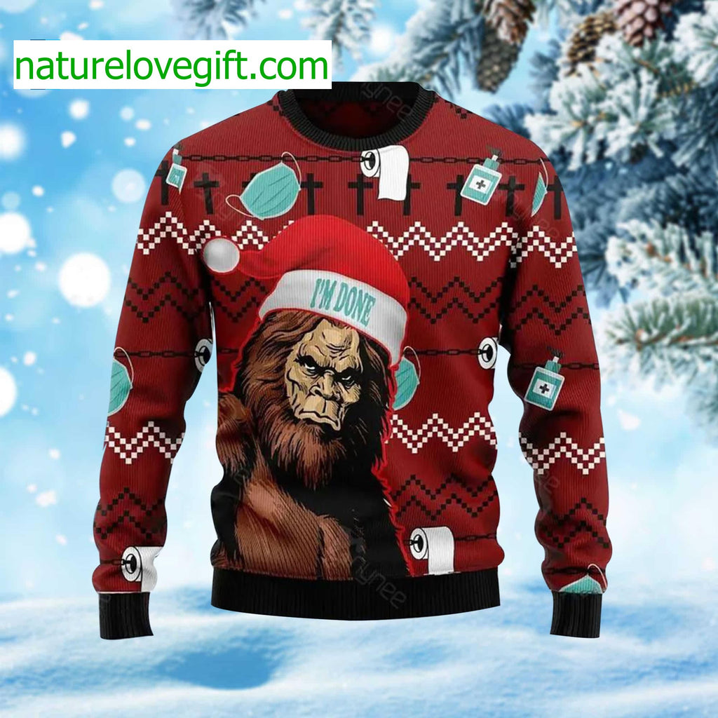 Bigfoot I’m Done Ugly Christmas Sweater - Holiday Gift product image