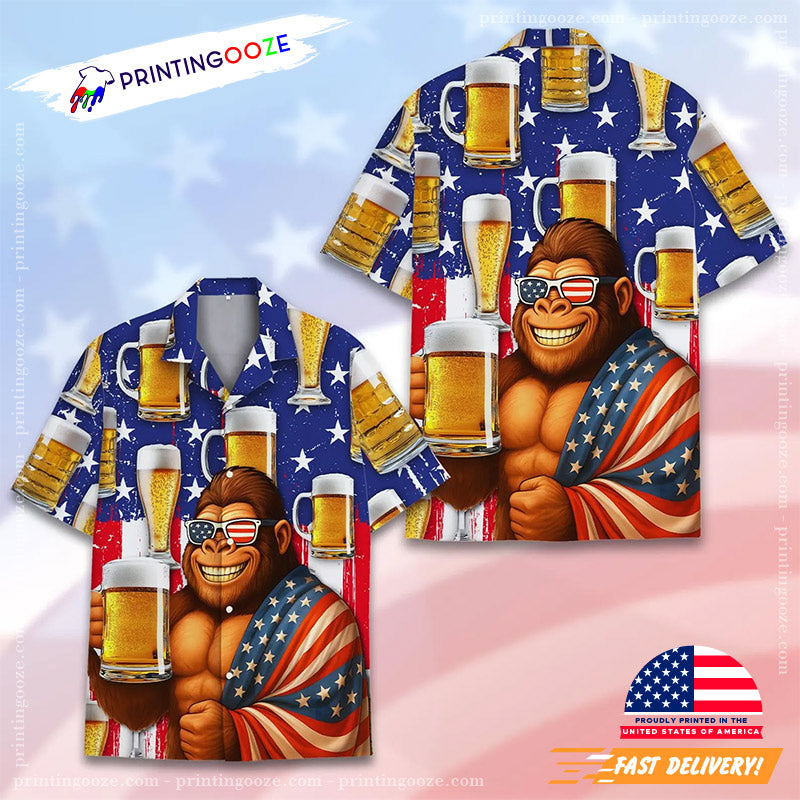 Bigfoot Love Beer Funny USA Day Hawaiian - Adult & Kids T-Shirts, Sweatshirts & Hoodies apparel design preview 1