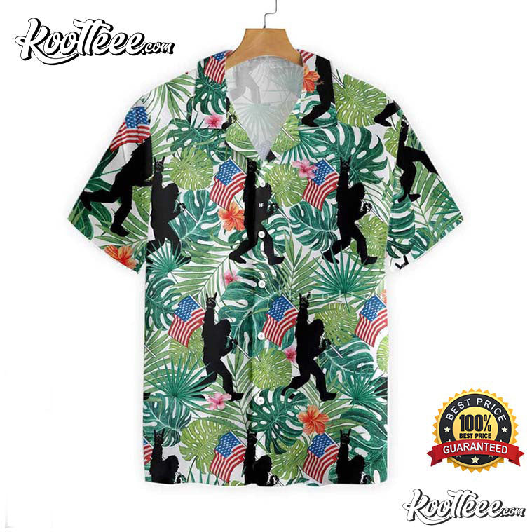 Bigfoot Tropical USA Flag Hawaiian - Adult & Kids T-Shirts, Sweatshirts & Hoodies apparel design preview 1