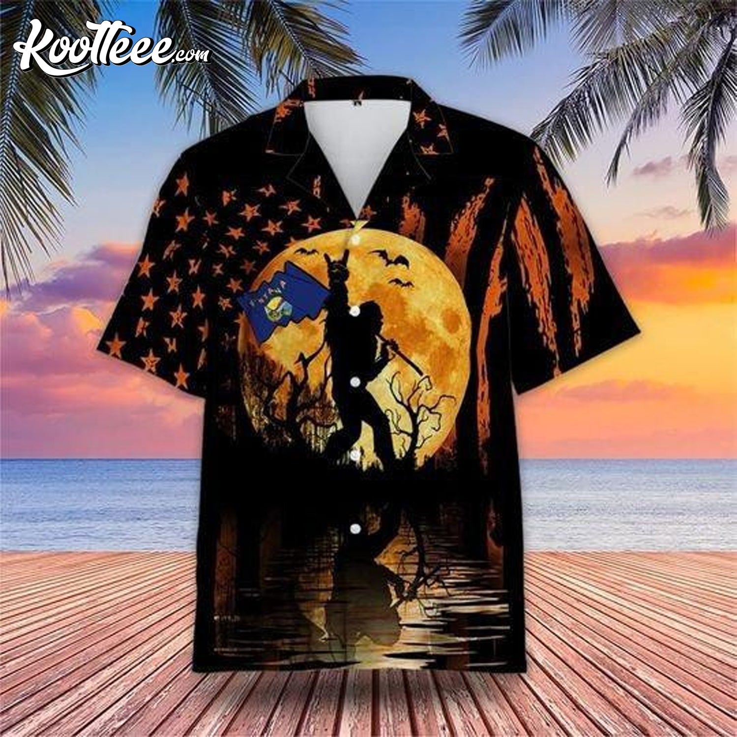 Bigfoot With Montana Flag Halloween Hawaiian - Adult & Kids T-Shirts, Sweatshirts & Hoodies apparel design preview 1