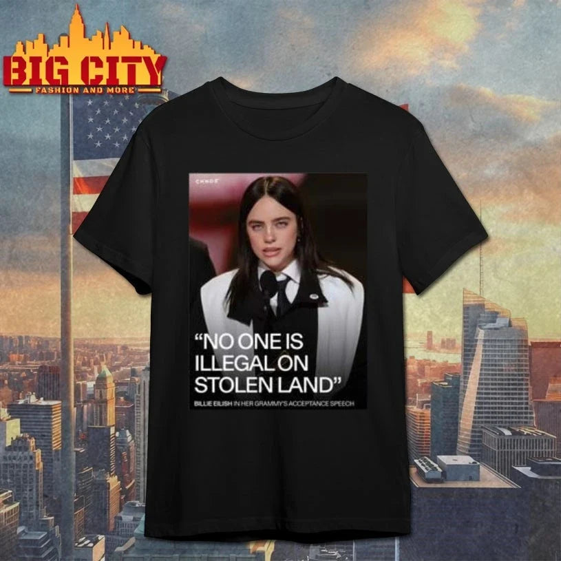 Billie Eilish no one is illegal on stolen land - Adult & Kids T-Shirts, Sweatshirts & Hoodies apparel design preview 1