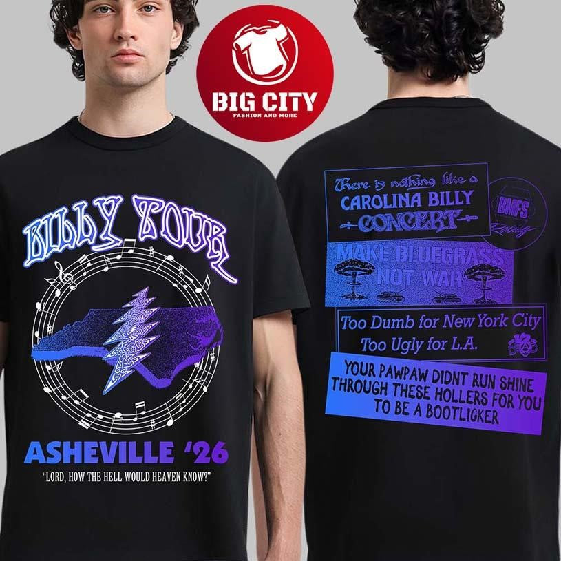 Billy Strings Tour Asheville NC 2026 Venue Two Sided - Adult & Kids T-Shirts, Sweatshirts & Hoodies apparel design preview 1