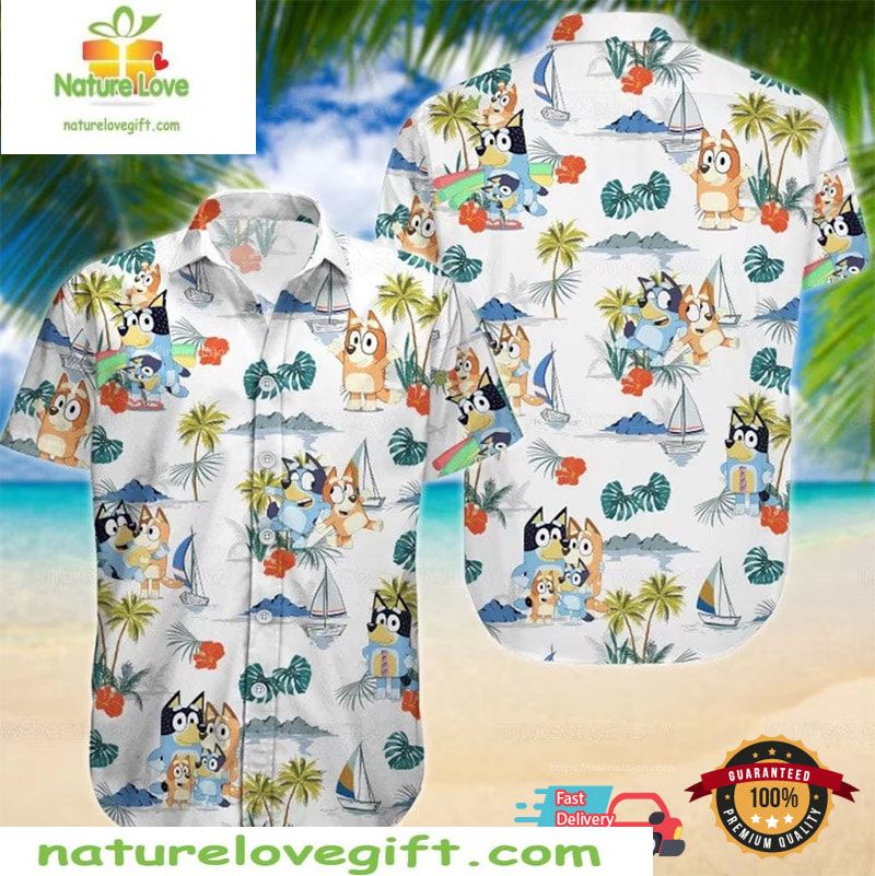 Hawaiian Bingo And Bluey Floral Print Movie Lover - Adult & Kids T-Shirts, Sweatshirts & Hoodies apparel design preview 1
