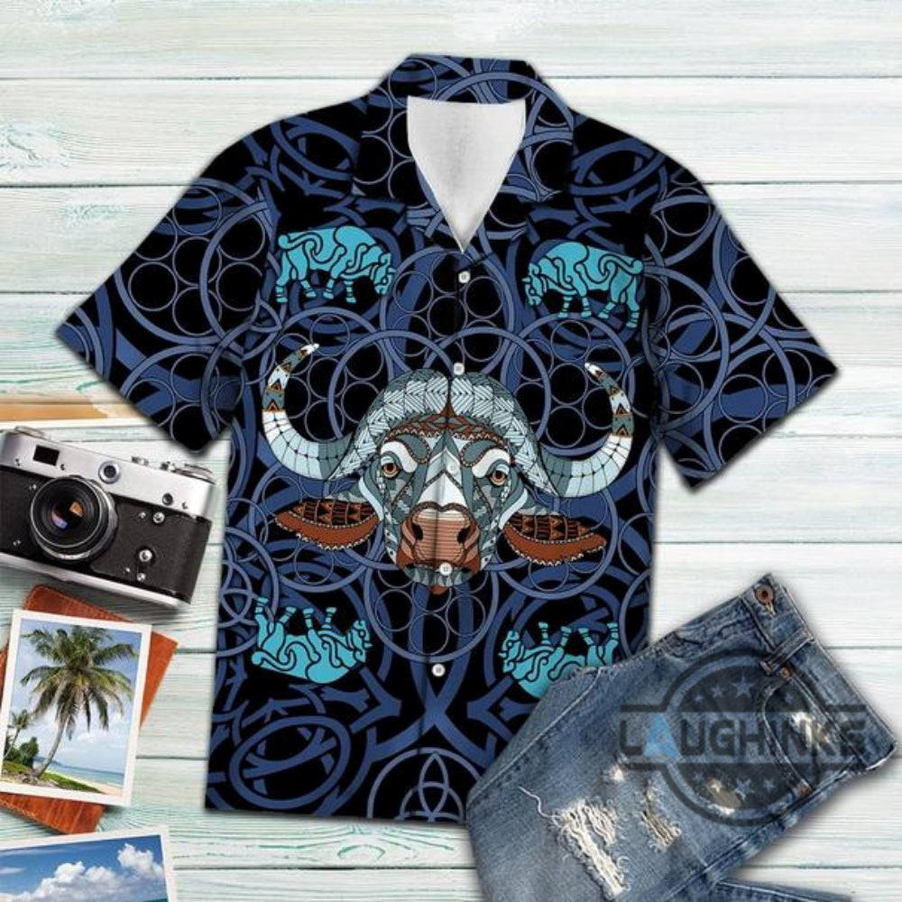 Bison Blue Mandala Vikings Tropical Hawaiian 131 - Adult & Kids T-Shirts, Sweatshirts & Hoodies apparel design preview 1