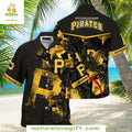 Pittsburgh Pirates Hawaiian Black Gold Foliage MLB - Adult & Kids T-Shirts, Sweatshirts & Hoodies apparel design preview 1
