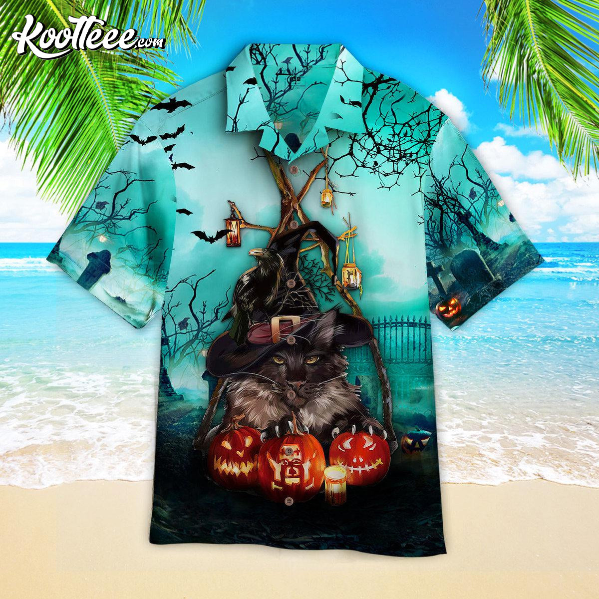 Black Cat And Pumpkin Happy Halloween Hawaiian - Adult & Kids T-Shirts, Sweatshirts & Hoodies apparel design preview 1