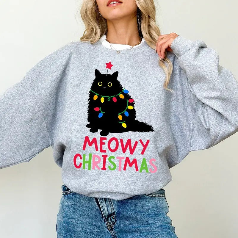 Black Cat Lover Xmas Mom Catmas Winter - Adult & Kids T-Shirts, Sweatshirts & Hoodies apparel design preview 1