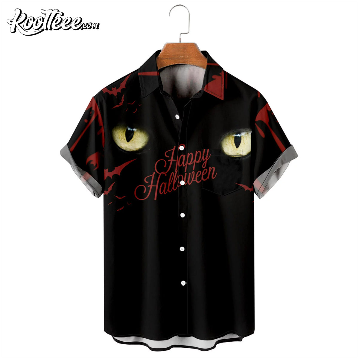Black Cat Eye Happy Halloween Hawaiian - Adult & Kids T-Shirts, Sweatshirts & Hoodies apparel design preview 1