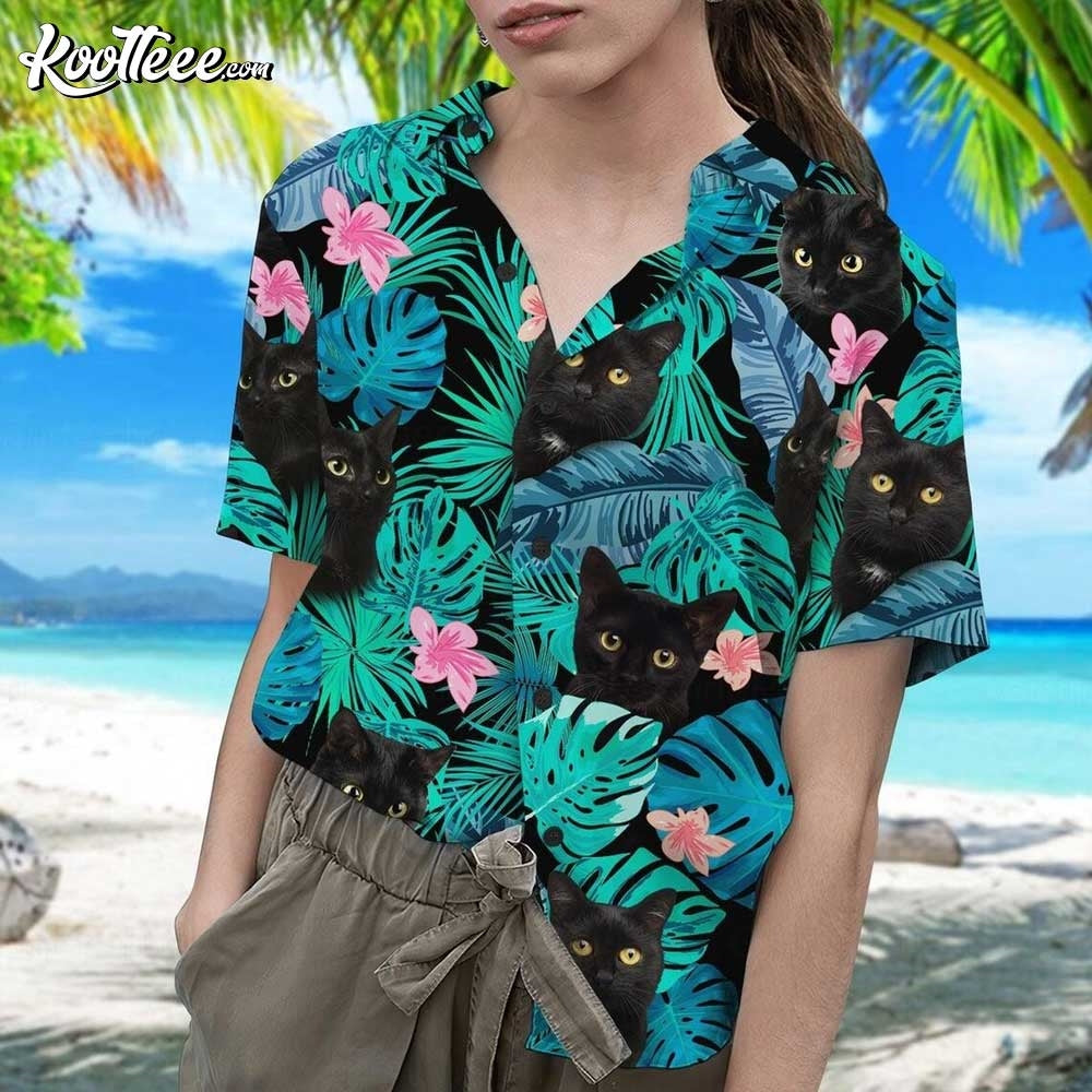 Black Cat Floral Summer Hawaiian - Adult & Kids T-Shirts, Sweatshirts & Hoodies apparel design preview 1