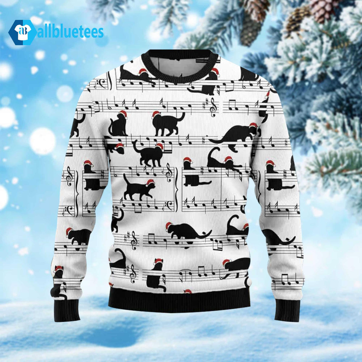 Black Cat Music Note Ugly Christmas Sweater - Holiday Gift product image