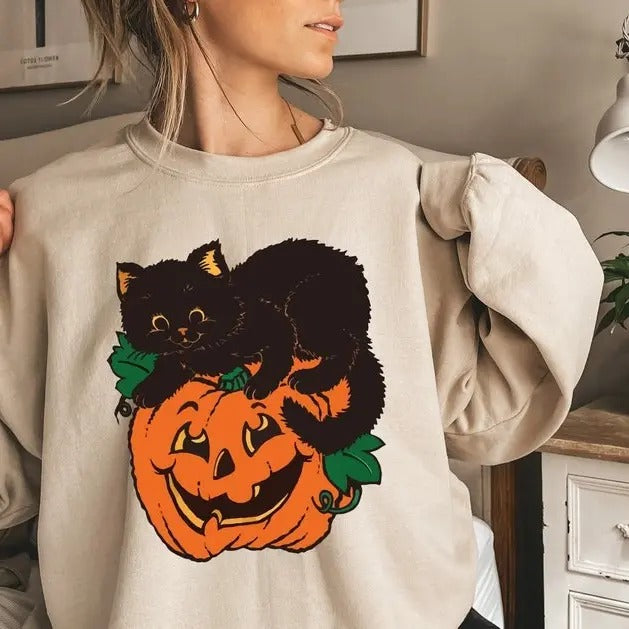 Black Cat Pumpkin Fall Halloween - Adult & Kids T-Shirts, Sweatshirts & Hoodies apparel design preview 1