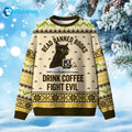 Black Cat Read Books Drink Coffee Fight Evil Ugly Christmas Sweater - Holiday Gift product image