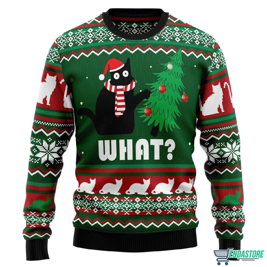 Black Cat What Christmas 3D Ugly Christmas Sweater - Holiday Gift product image