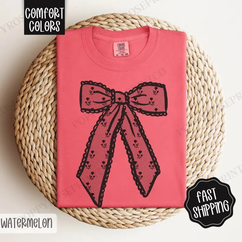 Black Lace Bow Comfort Colors Cute - Adult & Kids T-Shirts, Sweatshirts & Hoodies apparel design preview 1