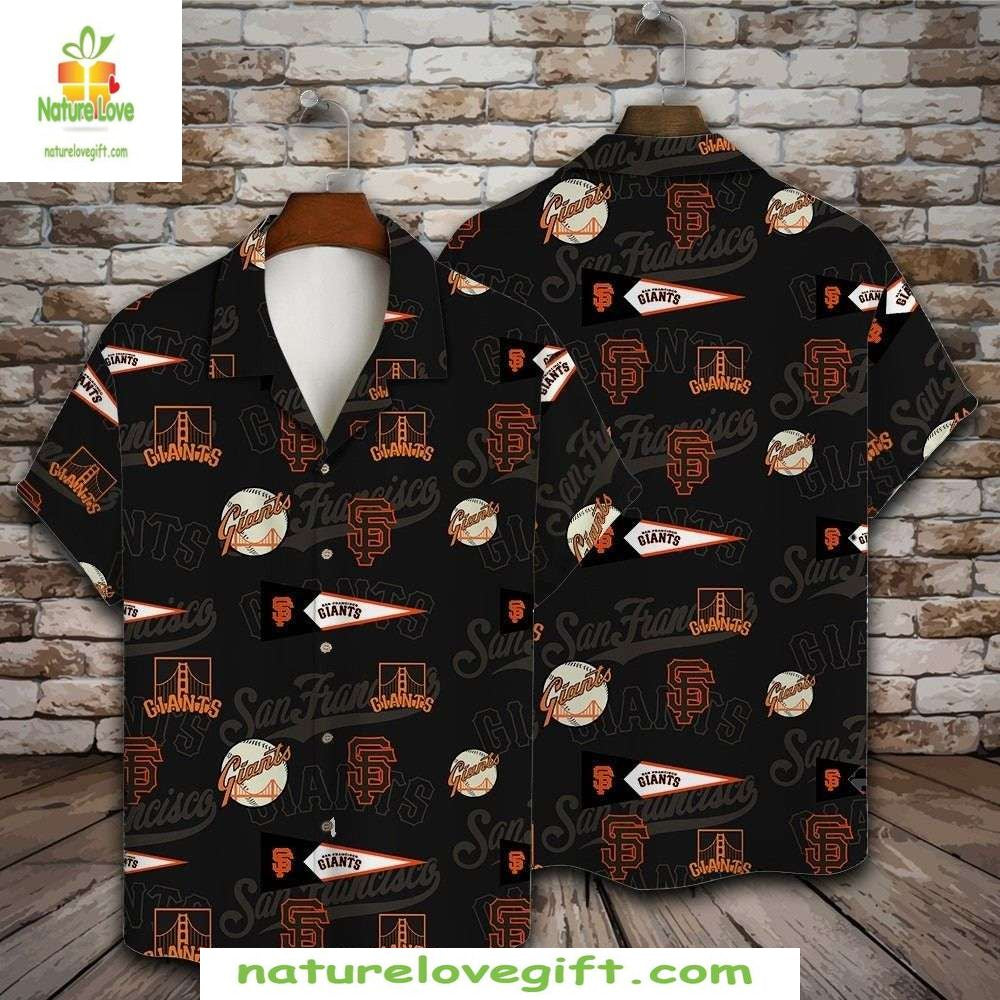 San Francisco Giants Hawaiian Black Baseball Fever - Adult & Kids T-Shirts, Sweatshirts & Hoodies apparel design preview 1
