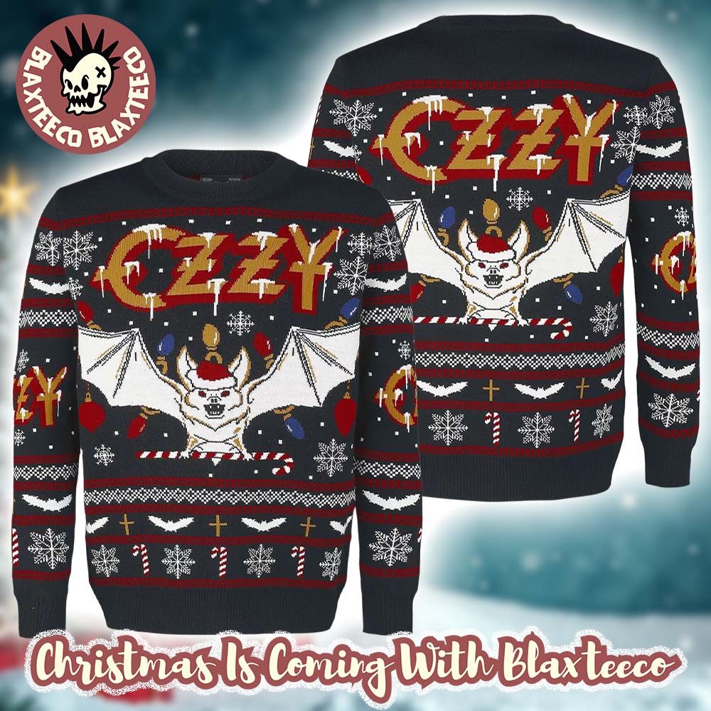 Black Sabbath Ozzy Osbourne Christmas Bat Incident With Santa Hat Holiday Bravado Ugly Christmas Sweater - Holiday Gift product image