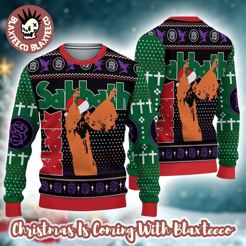 Black Sabbath Vol 4 Album Cover Holiday Style With Santa Hat Signature Symbols Heavy Metal Ugly Christmas Sweater - Holiday Gift product image
