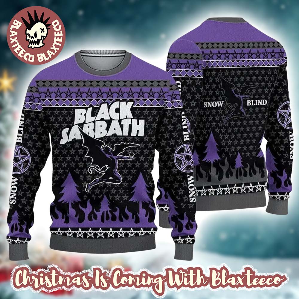 Black Sabbathh Ozzy Osbourne Dracula Snow Blind Satan Star Black And Purple Knitted Ugly Christmas Sweater - Holiday Gift product image