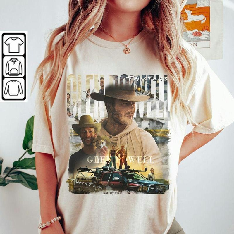 Blackstyle Glen Powell Twisters Retro Movie Poster - Adult & Kids T-Shirts, Sweatshirts & Hoodies apparel design preview 1