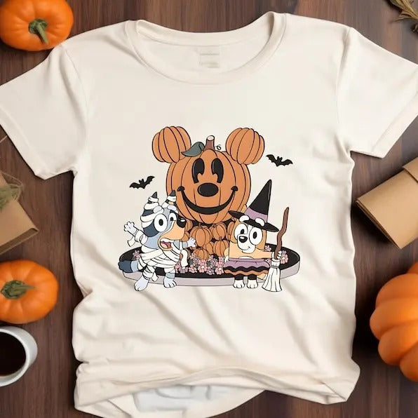 Blue Dog Halloween DogShirt Pumpkin Happy - Adult & Kids T-Shirts, Sweatshirts & Hoodies apparel design preview 1