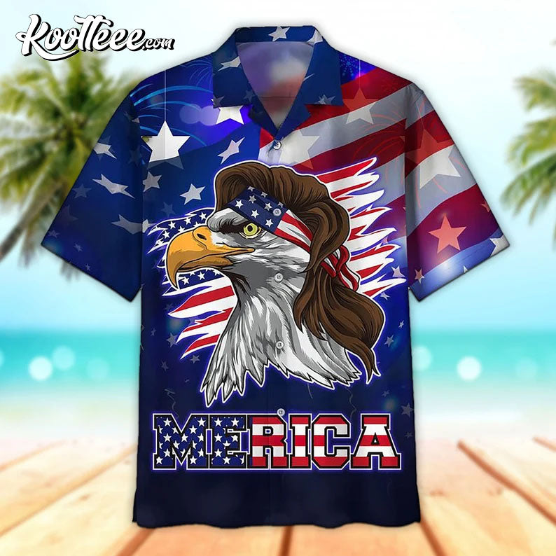 Blue Merican With Eagle Independence Hawaiian - Adult & Kids T-Shirts, Sweatshirts & Hoodies apparel design preview 1