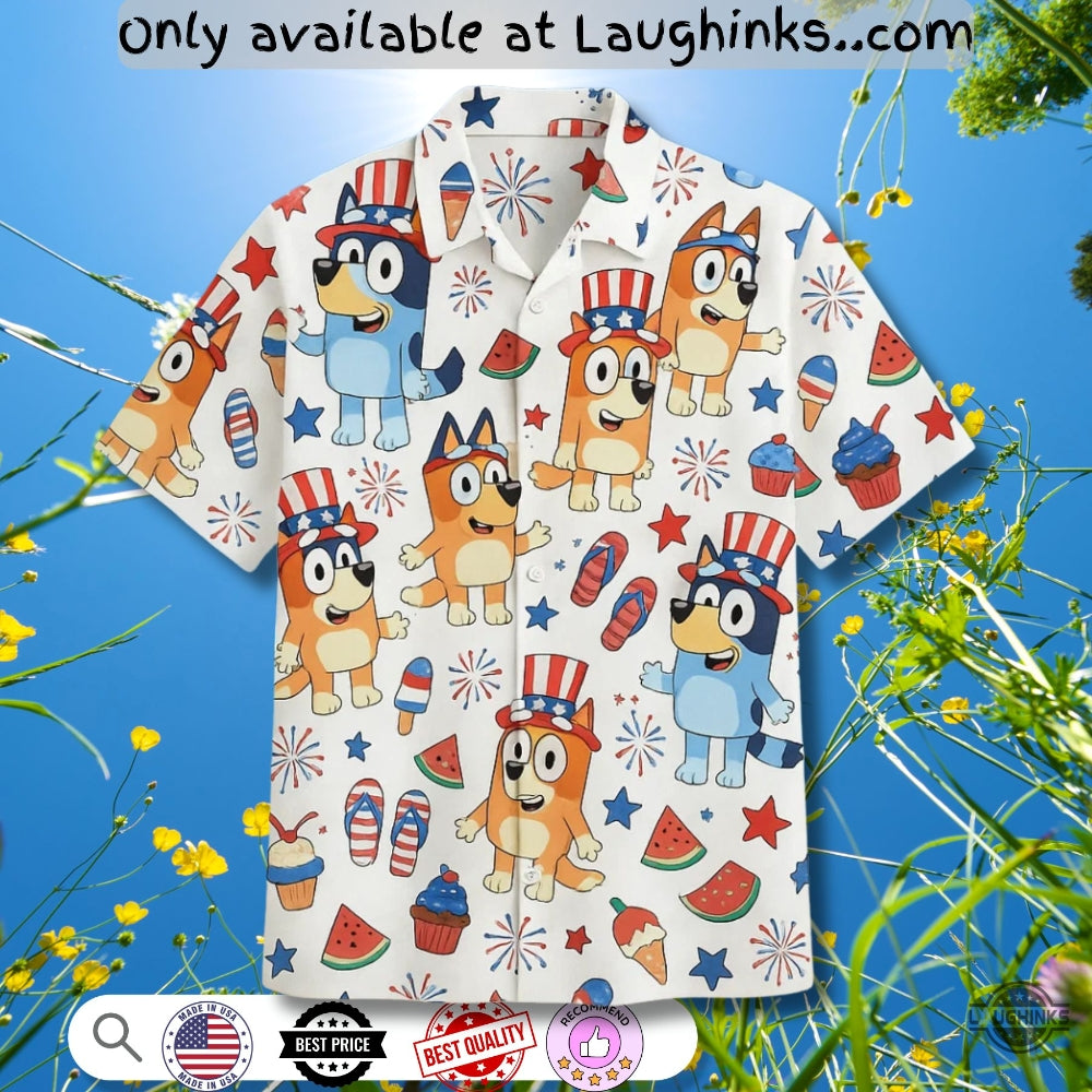 Bluey 4Th Of July 3D Hawaiian - Adult & Kids T-Shirts, Sweatshirts & Hoodies apparel design preview 1