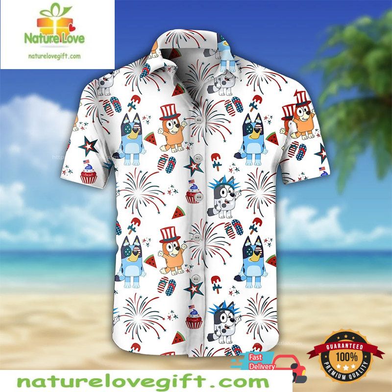 Bluey 4th of July Hawaiian Holiday Outfit - Adult & Kids T-Shirts, Sweatshirts & Hoodies apparel design preview 1