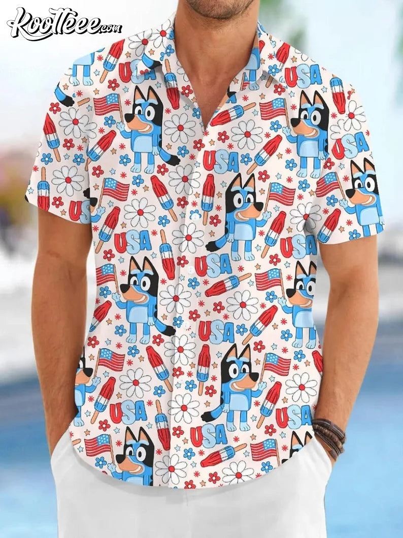 Bluey 4th Of July Hawaiian #2 - Adult & Kids T-Shirts, Sweatshirts & Hoodies apparel design preview 1