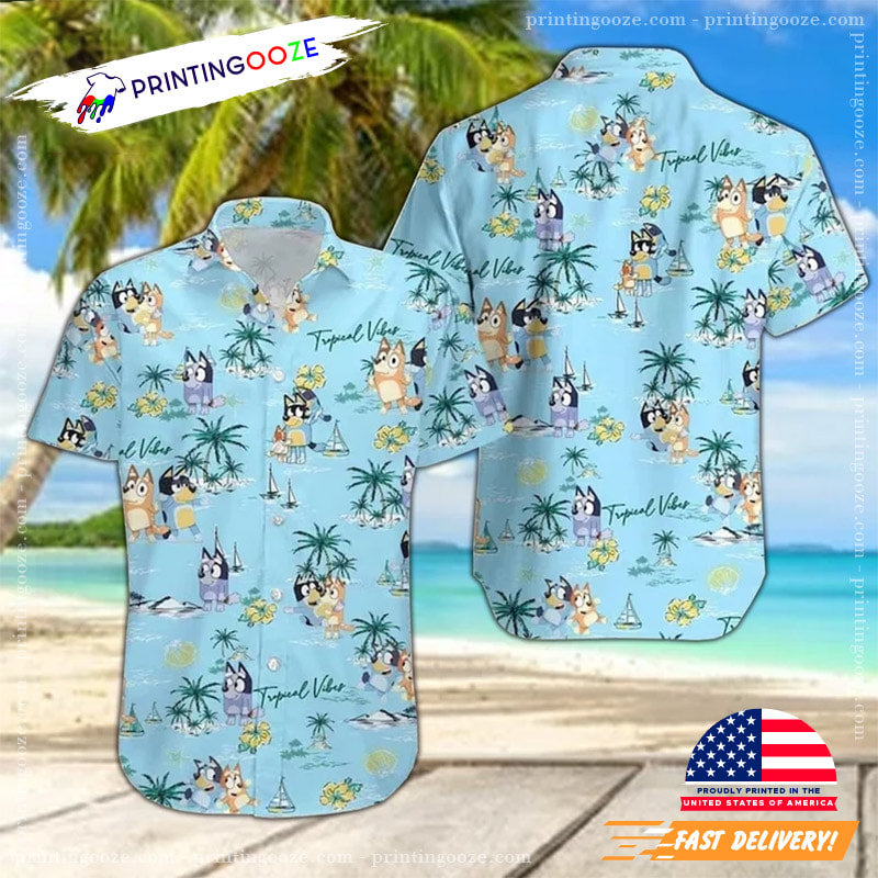 Bluey Button Summer Hawaiian Tropical Viber - Adult & Kids T-Shirts, Sweatshirts & Hoodies apparel design preview 1