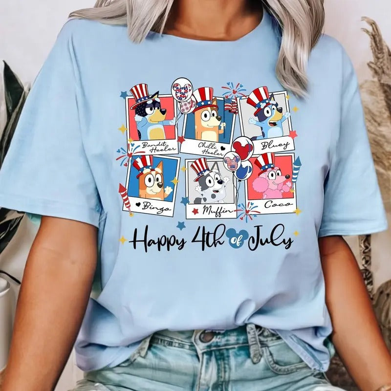 Bluey Happy 4th July Red White Fourth Independence - Adult & Kids T-Shirts, Sweatshirts & Hoodies apparel design preview 1