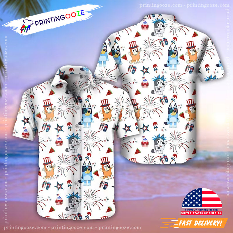 Bluey Patriotic 4th Of July Hawaiian - Adult & Kids T-Shirts, Sweatshirts & Hoodies apparel design preview 1