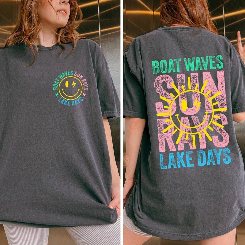 Boat Waves Sun Rays Lake Days Girl Retro Summer Life - Adult & Kids T-Shirts, Sweatshirts & Hoodies apparel design preview 1